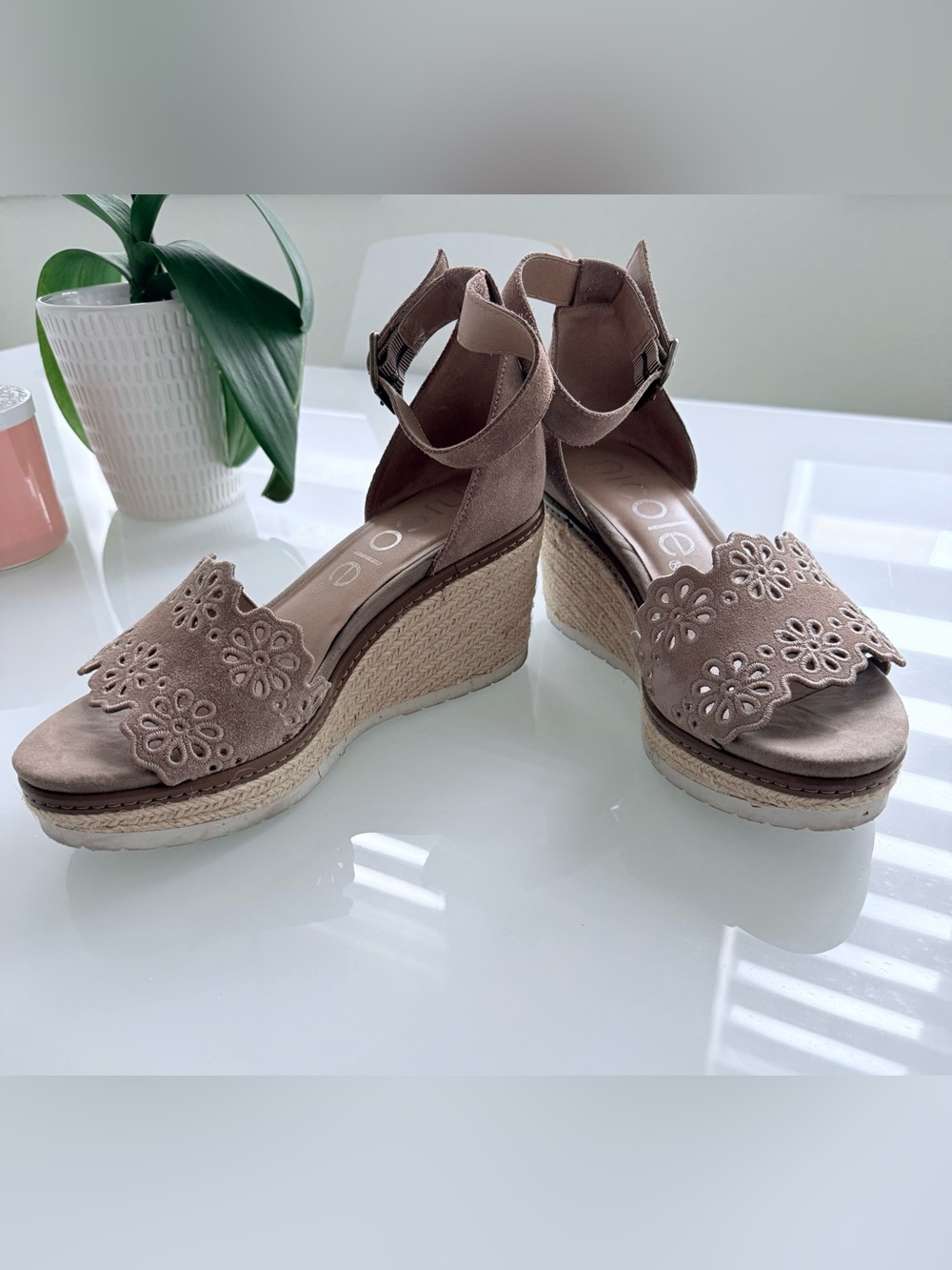 Nicole Nice Espadrille Wedge Sandal Nude size 8.5 - Picture 1 of 9